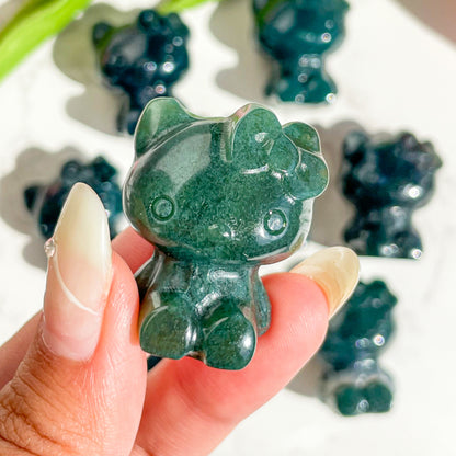 Moss Agate Hello Kitty carving