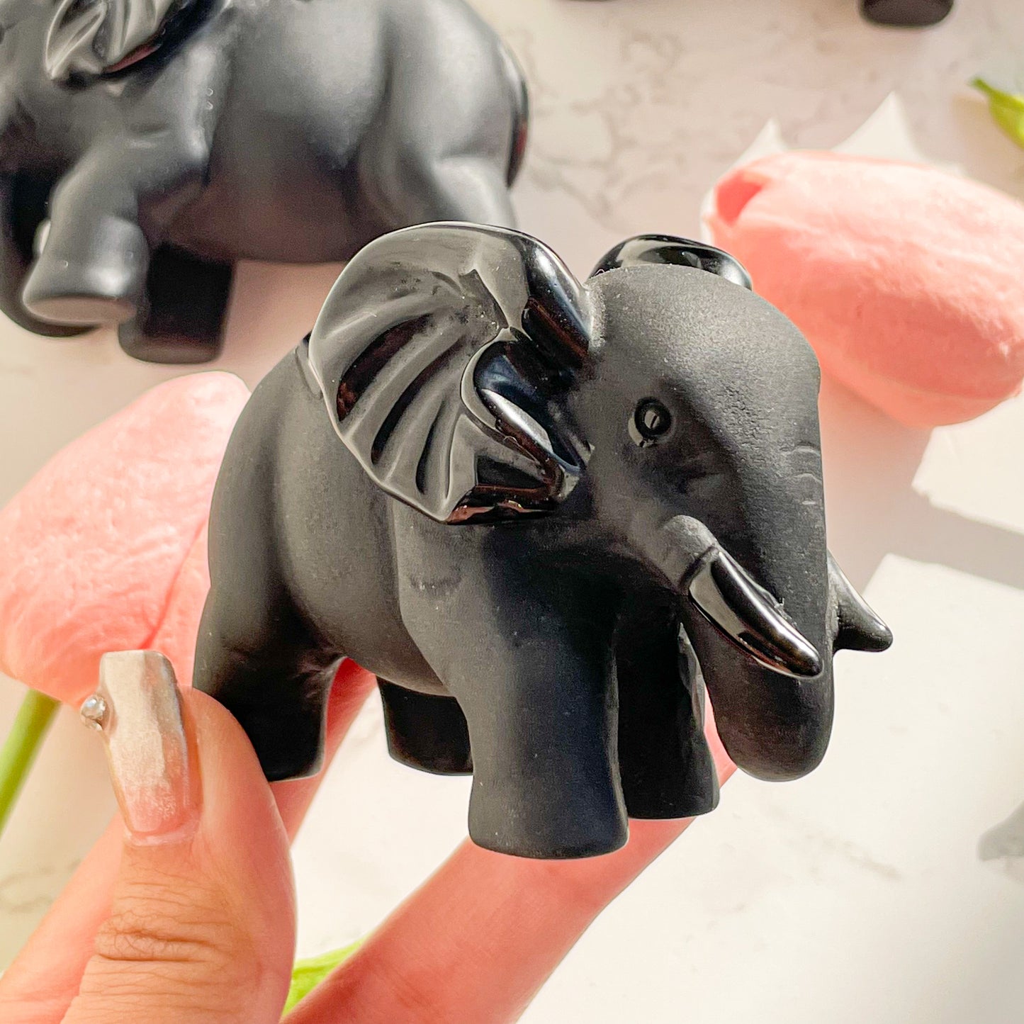 Obsidian Elephant Carving