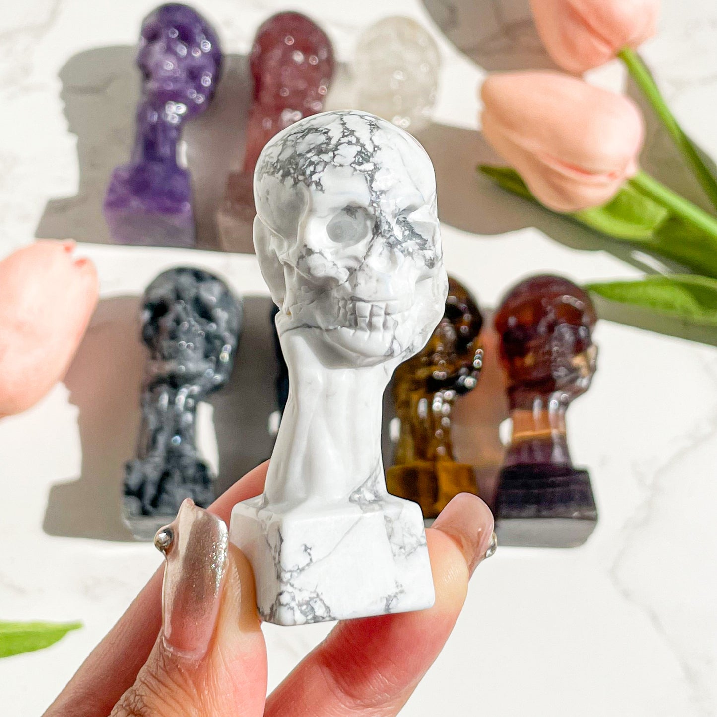 Natural Hand Skull Quartz Crystal Hand Carved Reiki Healing Gift