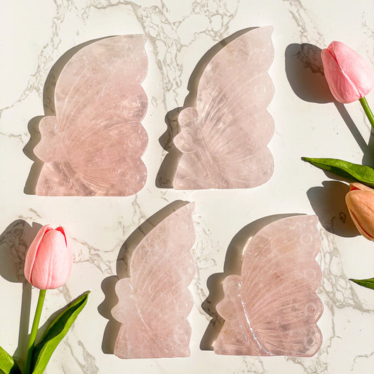 Rose Quartz Butterfly Fairy carving