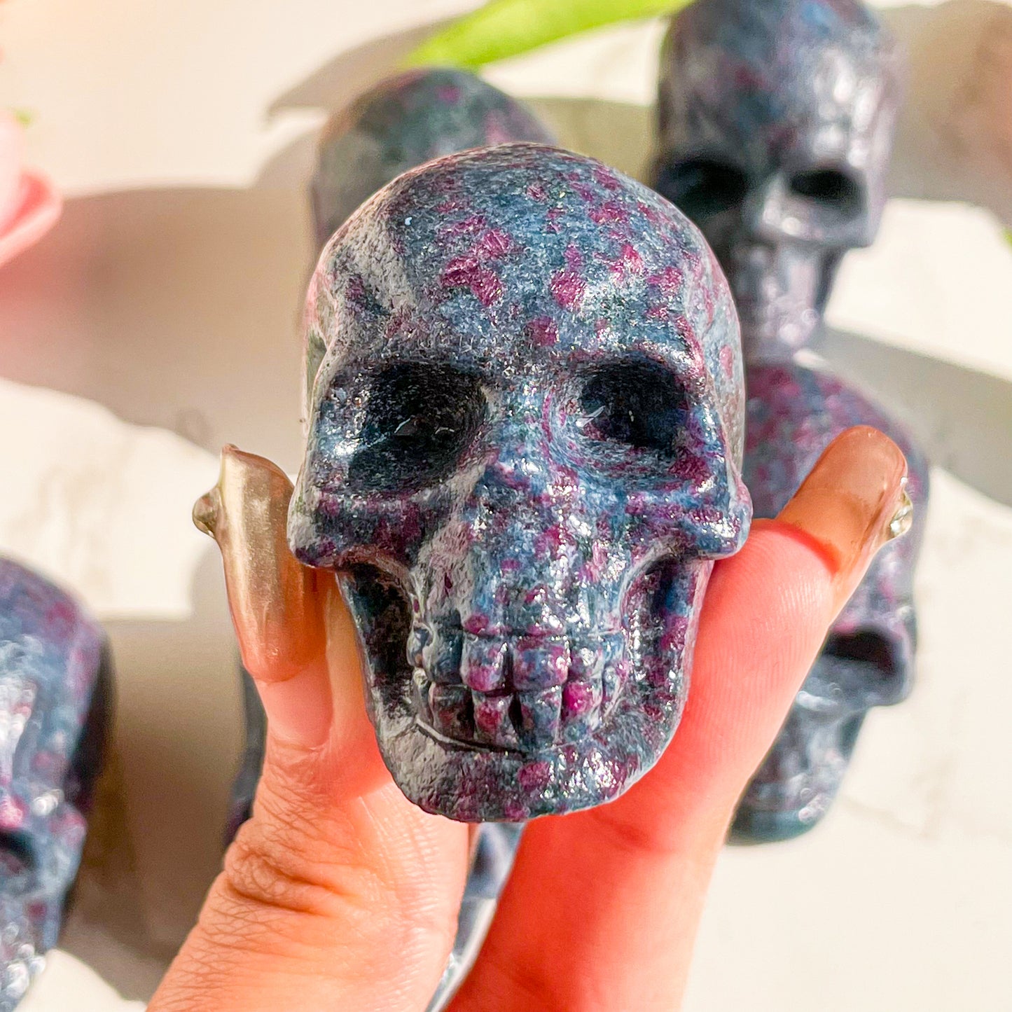 Ruby Kyanite Skull carving