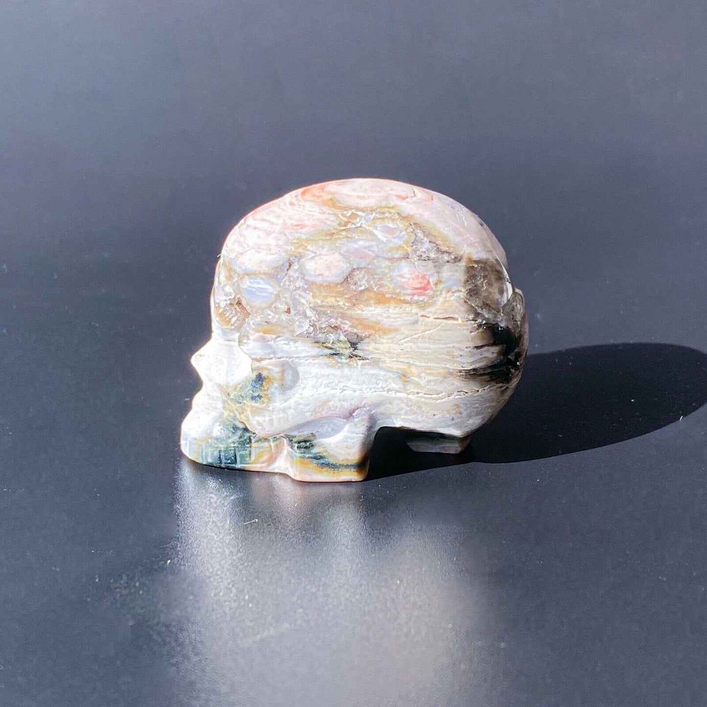 2" Natural Ocean Jasper Geode Skull Quartz Crystal Hand Carved Reiki Healing